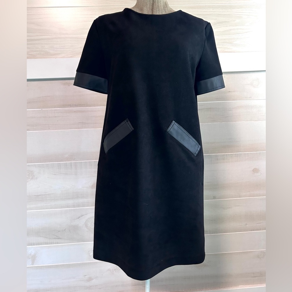 ZARA sheath dress with faux leather pockets SZ S